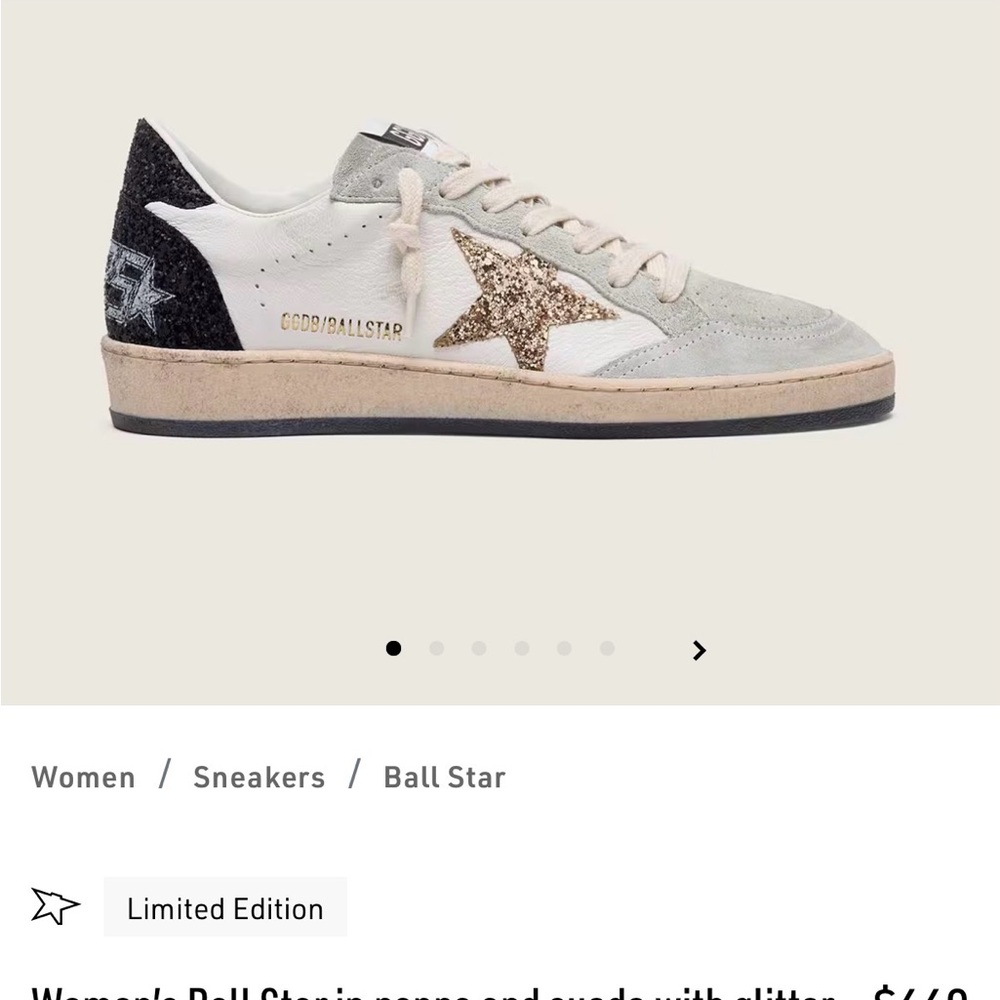 Golden Goose Women's Ball Star Sneakers - White, Black, Gold Glitter